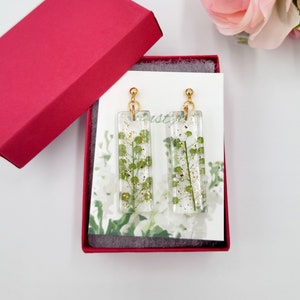 Handmade Long Fern Pressed Flowers Dangle Earrings | Nature Gifts for Her