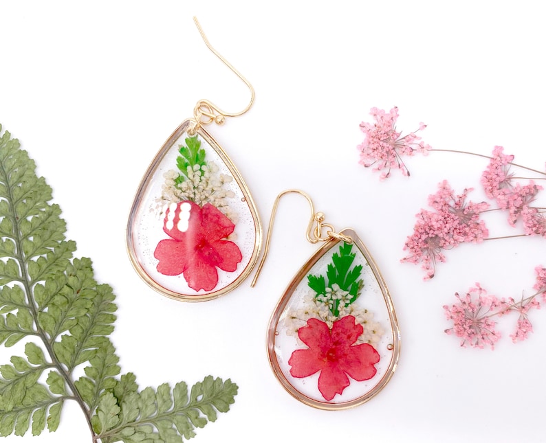 Handmade Resin Earrings with Dried Flowers