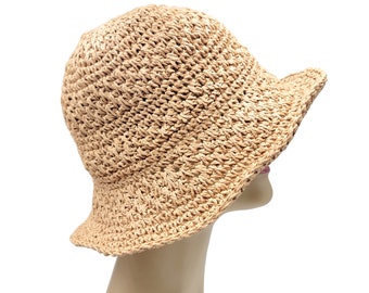 Two Colors Handmade Crochet Sun Straw Hat for Outdoors Summer , Size Adjustable Foldable Light Gifts for Her