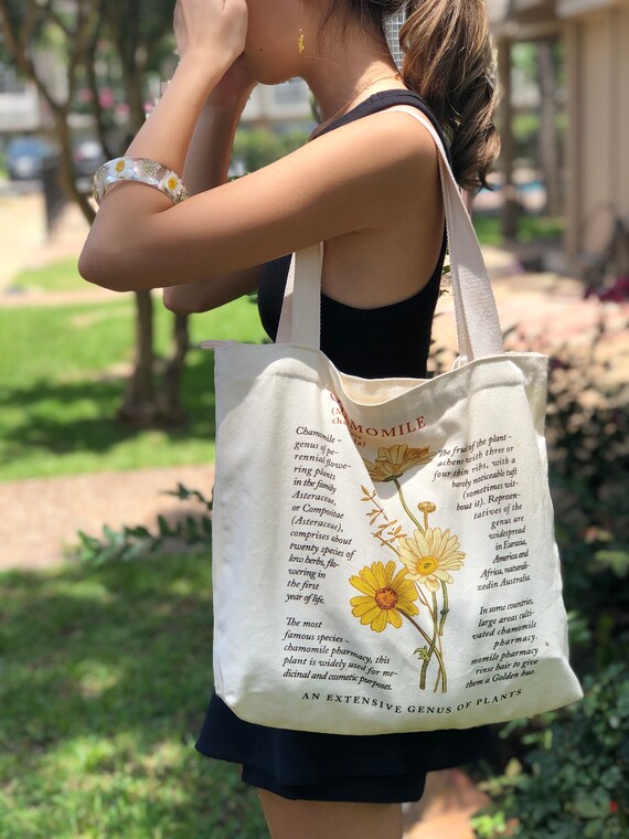 Flower Canvas Tote Bag With Zipper Closer Gift for Her 