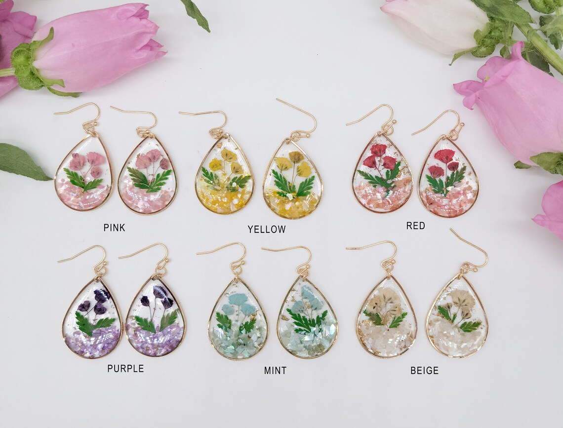 Handmade Resin Earrings Dried Flowers Real Flowers Dried Etsy