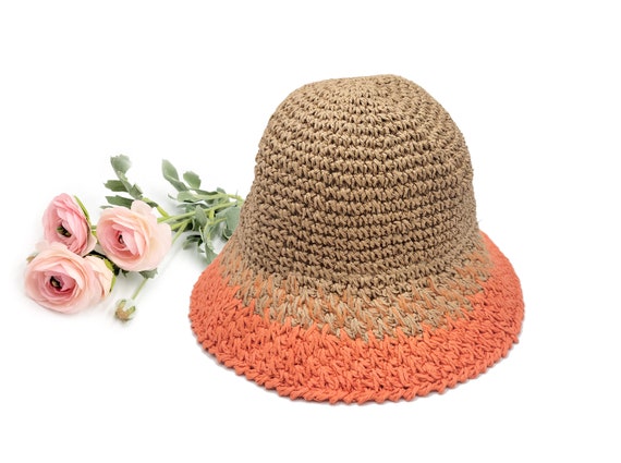 6 Colors Crochet Straw Hat, Two-tone Bucket Hat, Size Adjustable