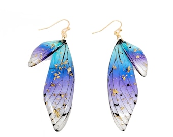 Pendientes de resina con forma de alas de hada y mariposa, joyería artesanal inspirada en la naturaleza, regalo para ella.