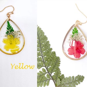 Handmade Dried Flower Botanical Resin Earrings , Real Pressed Flowers Jewelry Gift for her image 9