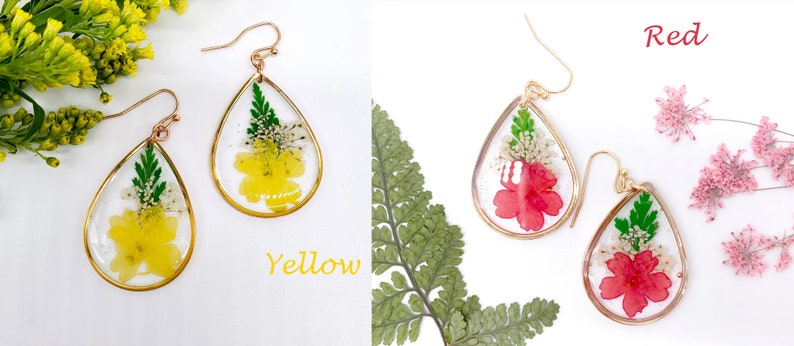 Handmade Dried Flower Botanical Resin Earrings , Real Pressed Flowers Jewelry Gift for her image 9