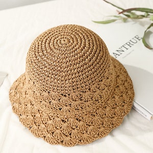 Handmade Crochet Straw Bucket Hat Size Adjustable Foldable Light ...