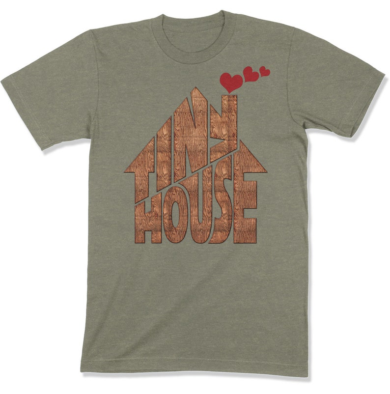 Tiny House Unisex T-shirt Small House Living Shirt RV Gift BellaCanvas 3001 Chimney With Hearts Heather Stone