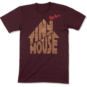 Tiny House Unisex T-shirt Small House Living Shirt RV Gift BellaCanvas 3001 Chimney With Hearts Maroon