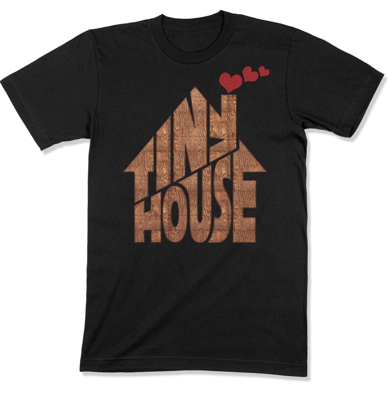 Tiny House Unisex T-shirt Small House Living Shirt RV Gift BellaCanvas 3001 Chimney With Hearts Black