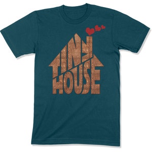 Tiny House Unisex T-shirt Small House Living Shirt RV Gift BellaCanvas 3001 Chimney With Hearts Deep Teal