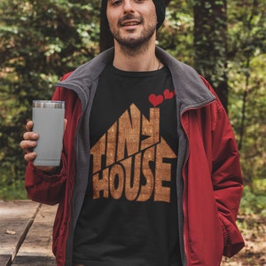 Tiny House Unisex T-shirt Small House Living Shirt RV Gift BellaCanvas 3001 Chimney With Hearts image 2