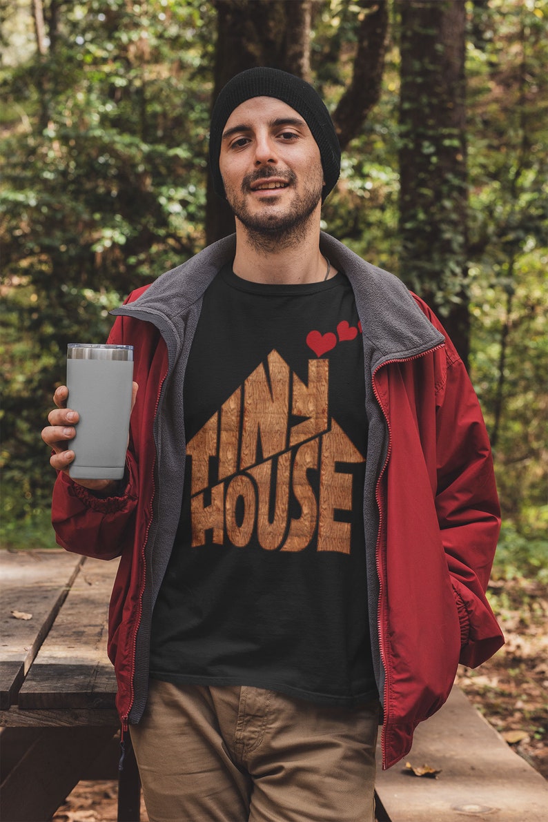 Tiny House Unisex T-shirt Small House Living Shirt RV Gift BellaCanvas 3001 Chimney With Hearts image 2