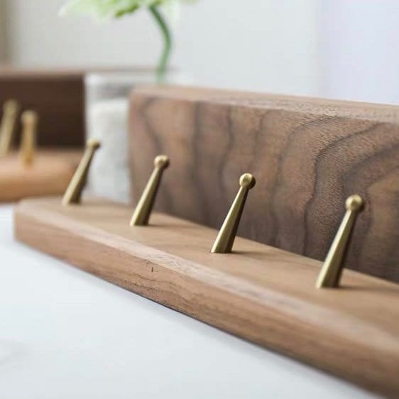 Walnut Wooden Wall Shelf Hangers / Coat Racks with Brass Etsy