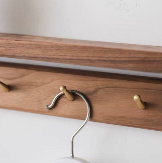 Walnut Wooden Wall Shelf Hangers / Coat Racks with Brass Etsy