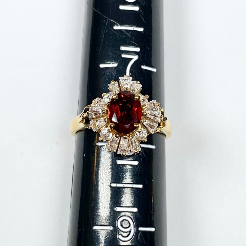 Size 7 34 Vintage Gold over Sterling Silver Simulated Ruby Crystal cz Cocktail Statement Ring