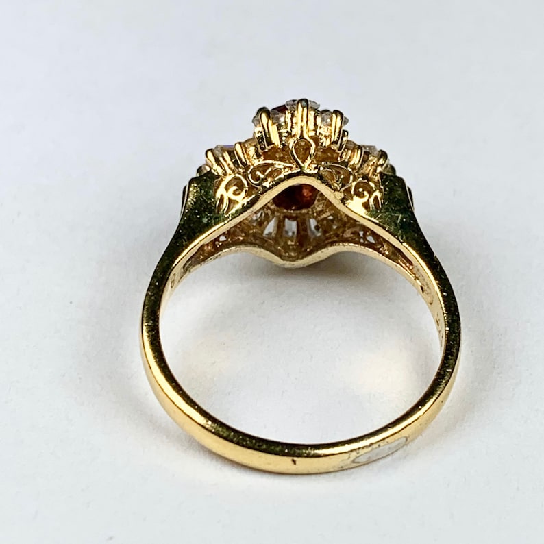 Size 7 34 Vintage Gold over Sterling Silver Simulated Ruby Crystal cz Cocktail Statement Ring