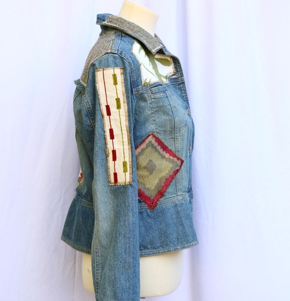 Boho Aztec Patchwork Denim Jacket - image 3