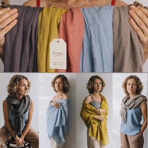 リネン スカーフ 100% リネン スカーフ フリンジ付き 軽くて長くて柔らかいスカーフ、女性用、男性用、本物のリネン ラップ、リネン ショール
