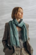 Handmade Linen Scarf, Lightweight Summer Wrap, Feathered Fringe Shawl product logo