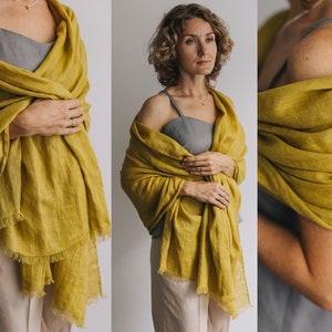 Woman with yellow linen scarf