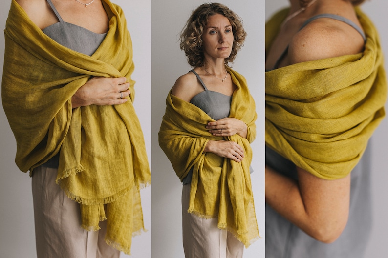 Woman with yellow linen scarf