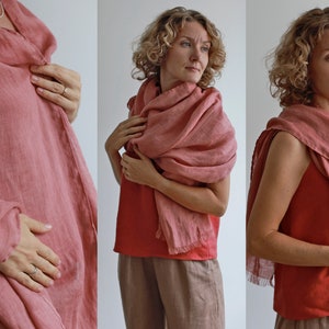 Woman with rose linen scarf