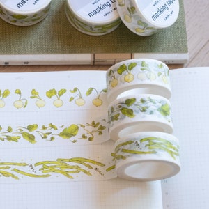 3-roll set Vegetable Washi Tapes, Decorative Masking Tapes, Turnip Asparagus Spinach, Spring Summer Planner Stationary Tape, Japanese Tape