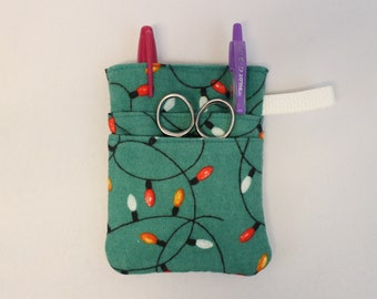 Holiday Lights Scrub POCKET Insert, Organizer & Protector for Nurses, Doctors