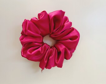 Dark Pink Handmade Satin Scrunchie