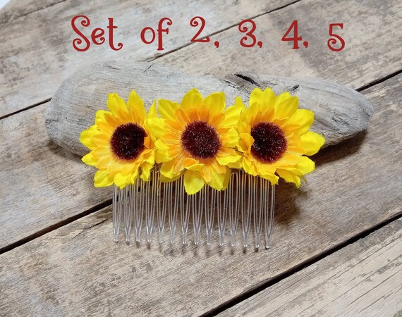 Flower Girl Hair Clip Comb Sunflower Hair Barrette Rustic Hair Accessories Sunflower Clip Sunflower Wedding Accessori Rustic Barn Hairpiece