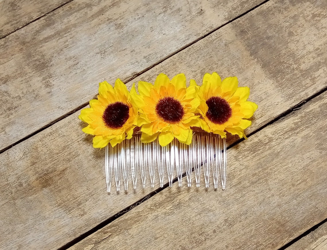 Flower Girl Hair Clip Comb Sunflower Hair Barrette Rustic Hair Etsy
