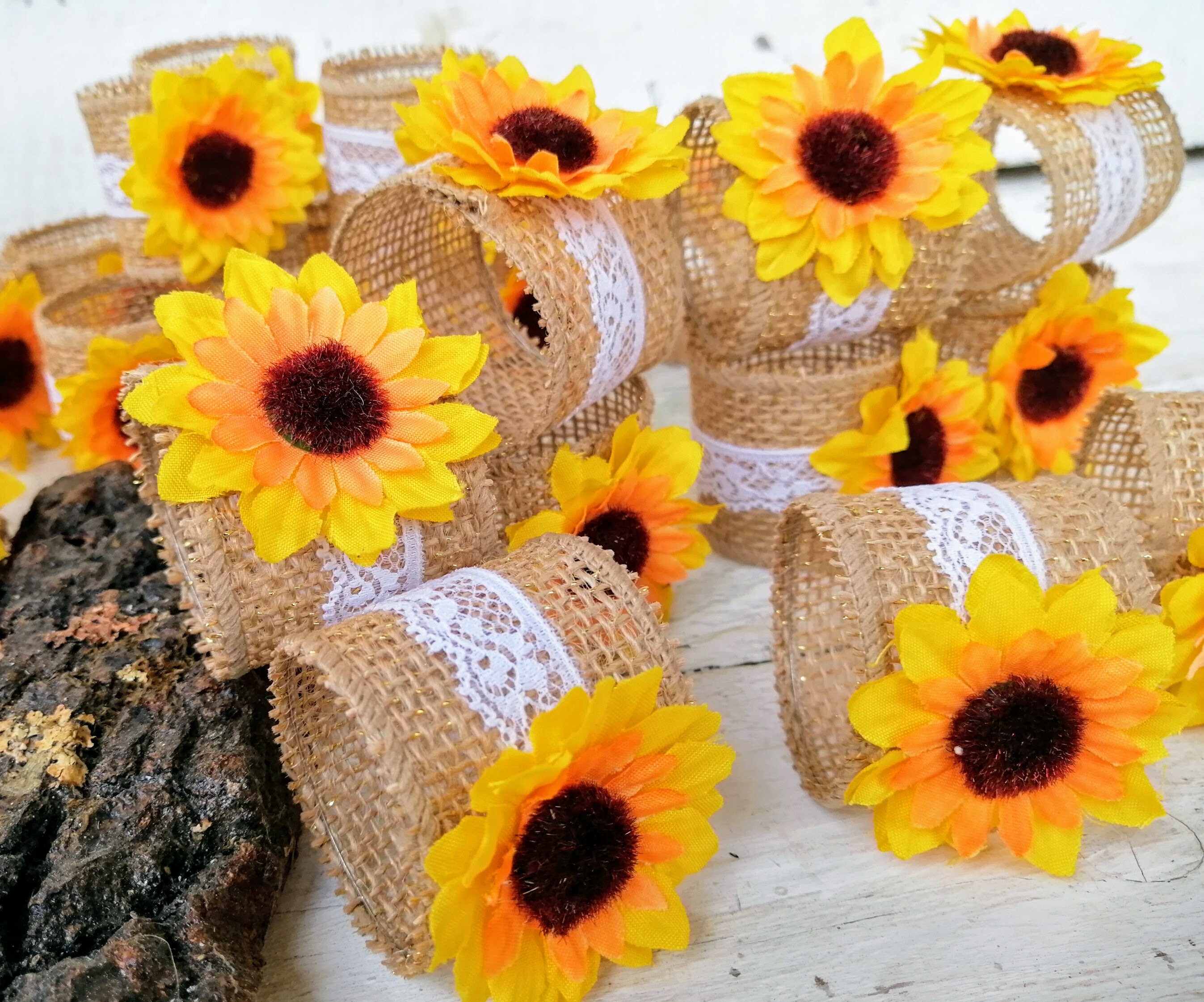 Sunflower napkin ring holder Rustic wedding table decor | Etsy