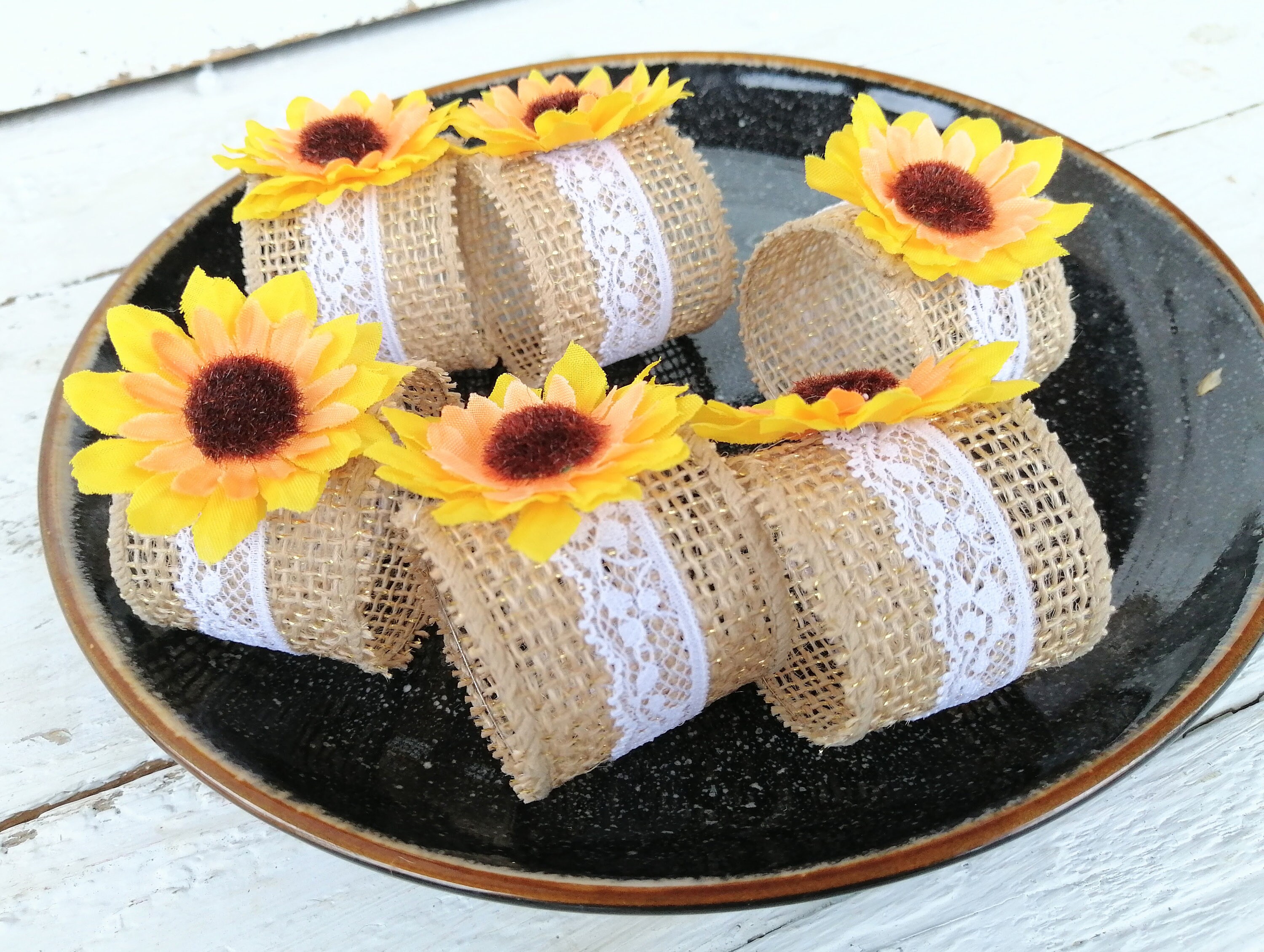 Sunflower napkin ring holder Rustic wedding table decor | Etsy