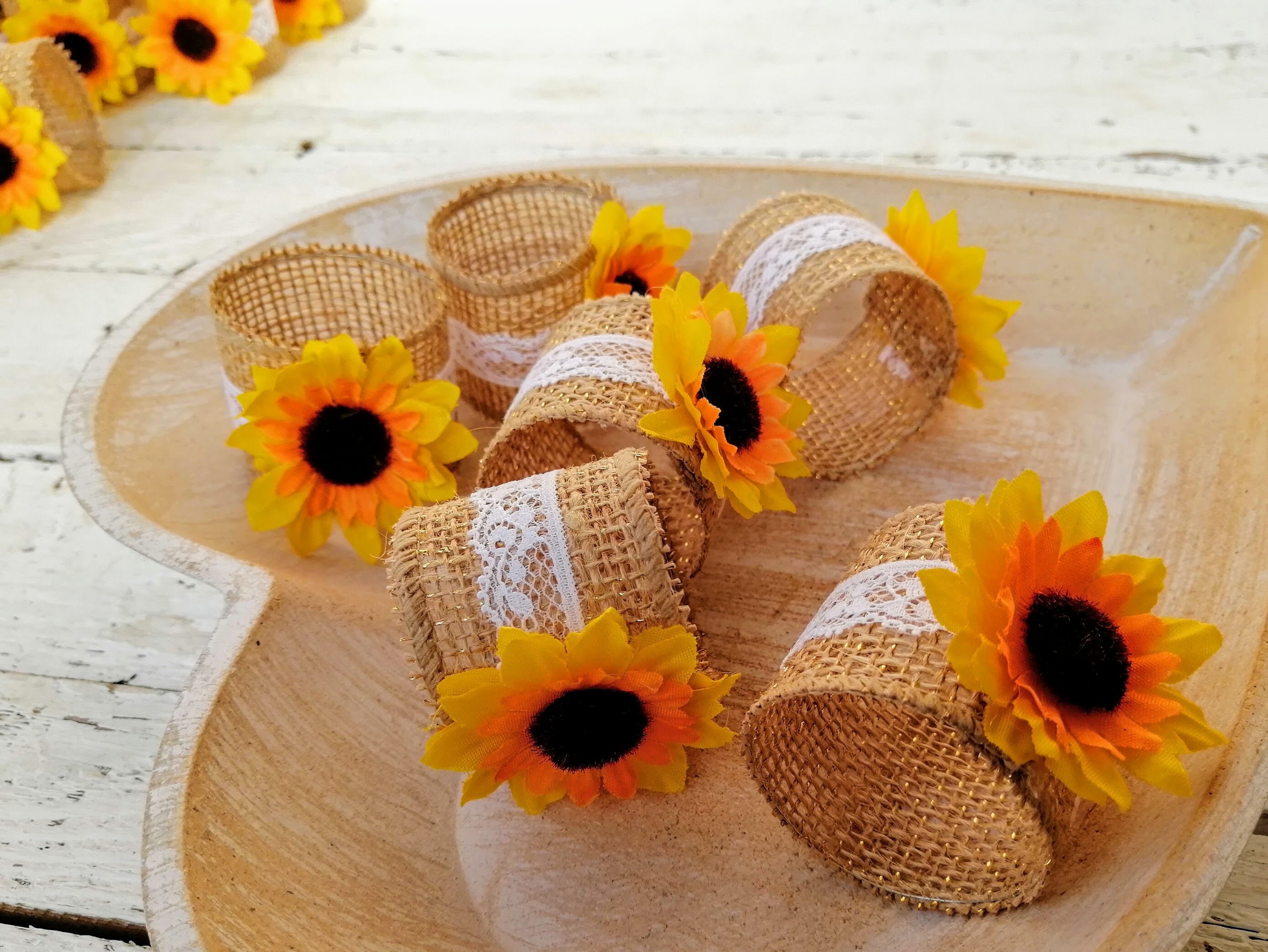 Sunflower table decor Sunflower napkin ring holder Rustic | Etsy