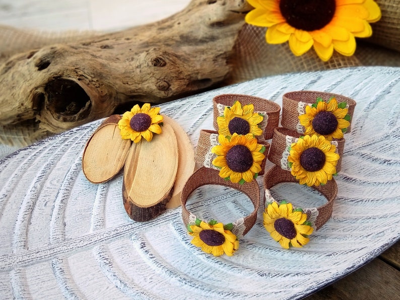 Sunflower napkin ring holder Rustic wedding table decor | Etsy