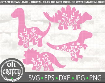 Floral dinosaur svg bundle, Cute Dinosaur svg, baby dinosaur png, dinosaur silhouette svg, kids dinosaur svg, trex svg, dino svg, tshirt png