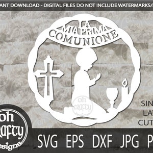 La mia prima Comunione svg, prima comunione file in formato svg, ragazzo in preghiera in formato svg, prima comunione cutfile, modello papercut, download digitale