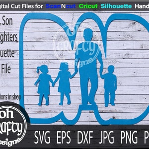 dad silhouette svg, children silhouette svg, family silhouette svg, father children clipart, fathers day cut file, dad birthday svg, dad svg