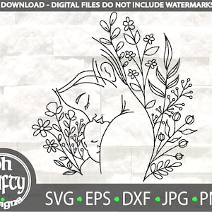 Mamá y bebé svg, Wildflower svg, svg dibujado a mano, Dibujo de línea fina, Arte lineal, svg recién nacido, día de las madres, nueva mamá svg, pérdida infantil svg