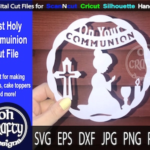 Girl Communion svg, cake topper svg, communion cut file, communion frame svg, First holy communion paper cut file, communion cake topper svg