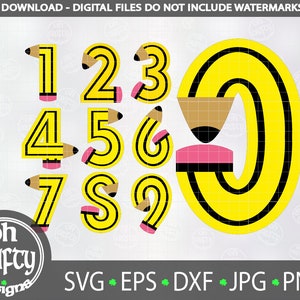 Pacote SVG de número de lápis, números em formato de lápis SVG, arquivo de corte de notas de formatura, SVG de lápis, SVG de escolas, download digital