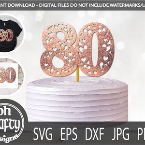 ハートいっぱいの 80 svg、数字 80 svg、80 歳の誕生日 svg、80 svg、記念日カット ファイル、80 ケーキ トッパー svg、80 歳の誕生日ペーパーカット