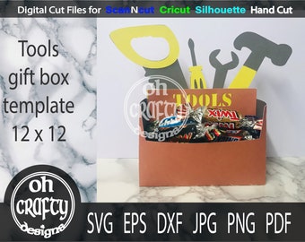 Tool box svg, Fathers day gift box svg, dad gift box template, dad birthday envelope box svg, tools gift box, cut file, tools svg file