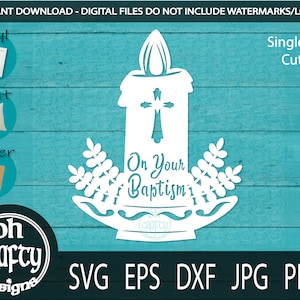 Baptismal candle svg, Baptism candle cut file, paper cut file, includes single layer, svg file, eps file, jpg file, dxf file, png file