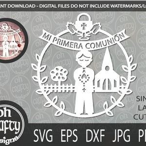 Mi Primera Comunion svg, garçon communion svg, fichier svg primera comunion, communion gâteau topper svg, modèle papercut, téléchargement numérique