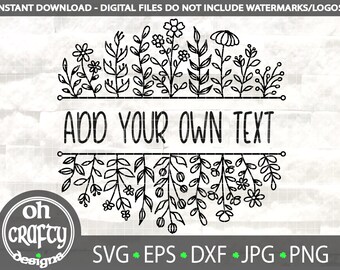 Marco floral svg, borde floral svg, monograma dividido svg, borde de flores, monograma floral svg, contorno de flores silvestres svg, nombre monograma