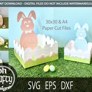 イースター クレート SVG、3D SVG ウサギ、イースター トリート ボックス SVG、イースター キャンディ ボックス SVG、イースター カット ファイル、イースター バニー SVG、ペーパーカット テンプレート