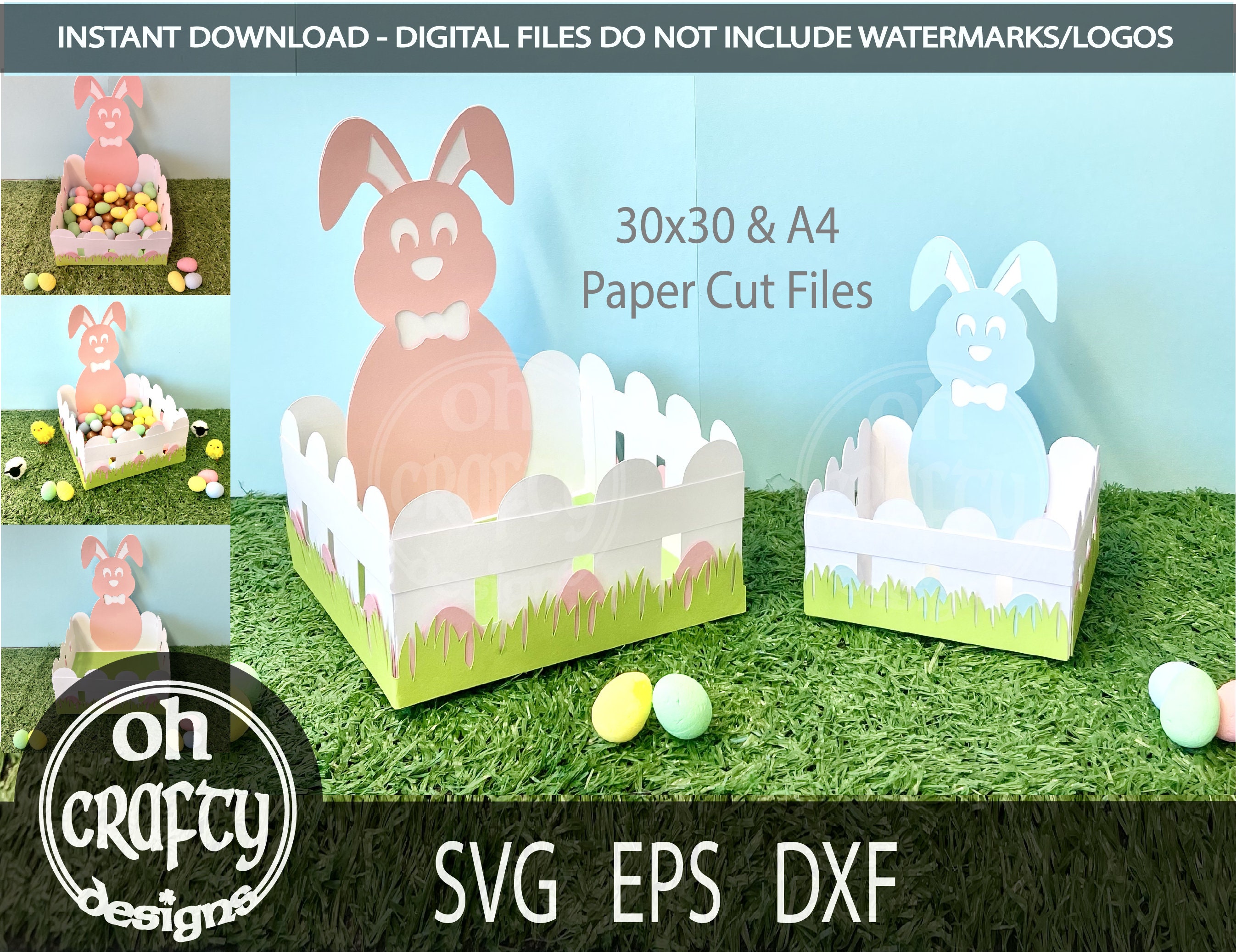 Easter crate svg, 3d svg rabbit, easter treat box svg, easter candy box svg, easter cut file, easter bunny svg, papercut template