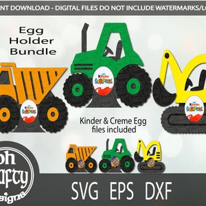 Pacchetto SVG porta uova, trattore SVG, file di taglio porta uova, porta caramelle SVG, scavatore SVG, dumper SVG, papercut, download digitale