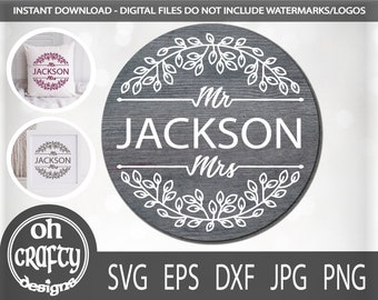 Mr and Mrs split monogram, mr and mrs svg file,  bride groom svg, wedding cut file, newlywed svg, marriage svg, leaf circle svg, round svg
